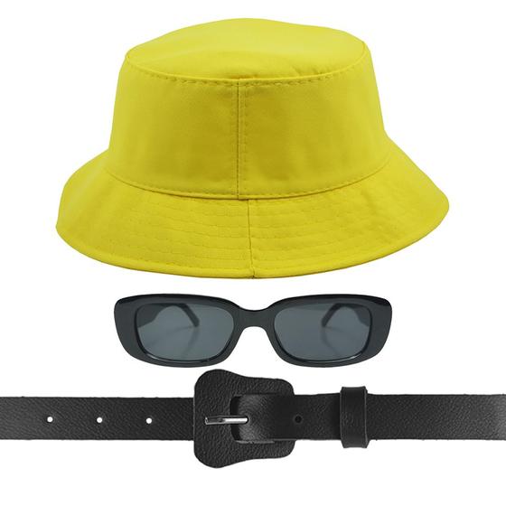 Imagem de Kit Chapéu Bucket, Oculos De Sol Proteção Uv400 E Cinto Fivela Violão CF35