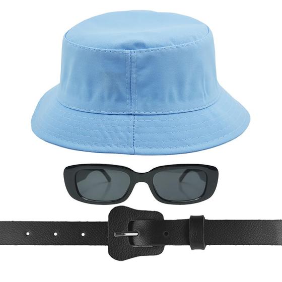 Imagem de Kit Chapéu Bucket, Oculos De Sol Proteção Uv400 E Cinto Fivela Violão CF35