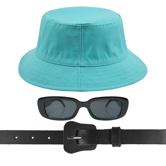 Imagem de Kit Chapéu Bucket, Oculos De Sol Proteção Uv400 E Cinto Fivela Violão CF35