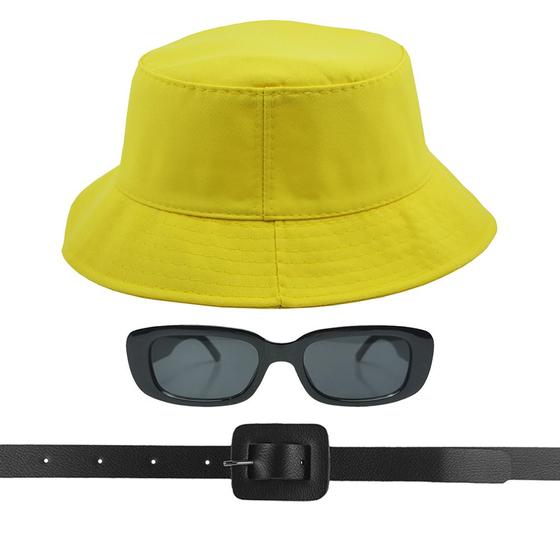 Imagem de Kit Chapéu Bucket, Oculos De Sol Proteção Uv400 E Cinto Quadrado CF01