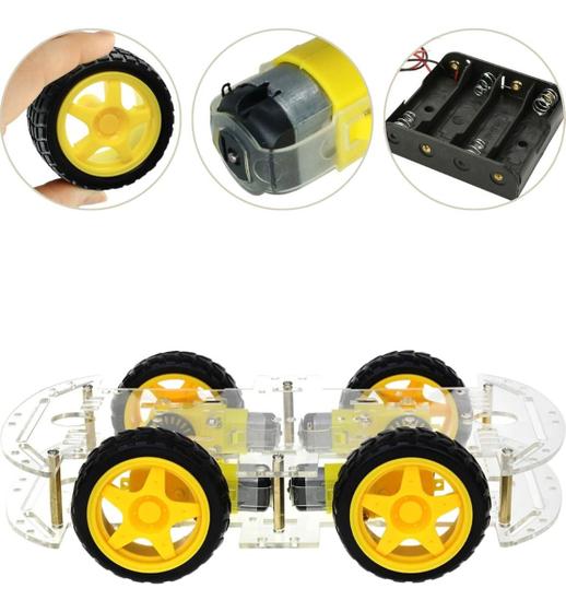 Imagem de Kit Chassi Duplo 4wd Carro Robô Brinquedo Compatível Arduino Robótica