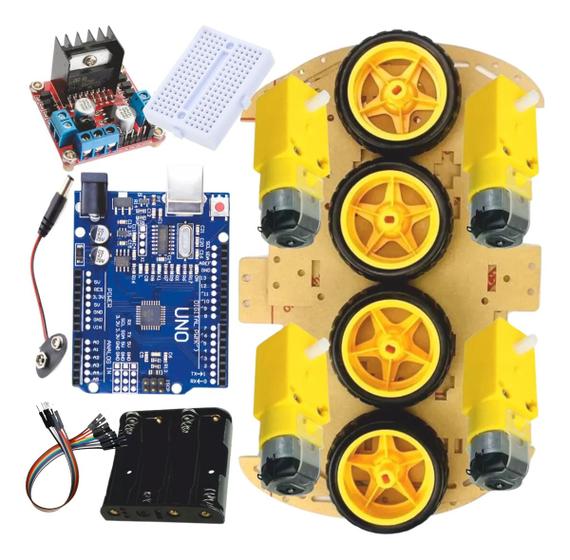 Imagem de Kit Chassi Duplo 4wd Robô Completo Para Arduino Robótica Motores + Rodas