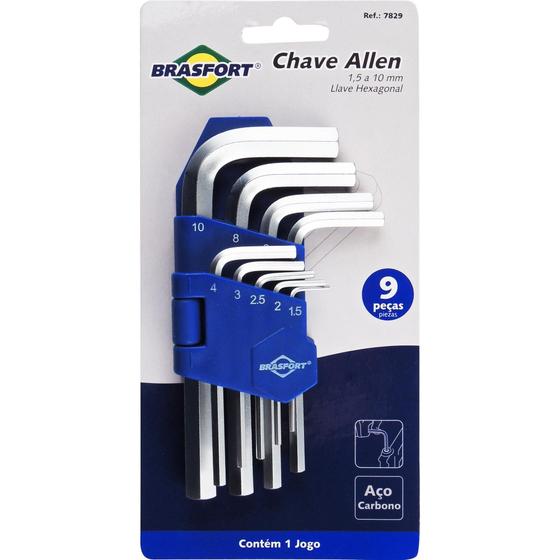 Imagem de Kit Chave Allen Hexagonais 1.5mm a 10mm 9 pçs Brasfort 7829