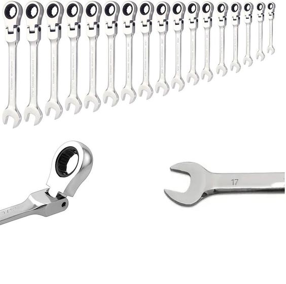 Imagem de Kit chave boca combinada catraca cabeça flexível 6 à 22mm