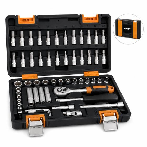 Kit Chave Catraca Fortt 57 Peças Com Maleta Aço CRV 1/4 KJC001P