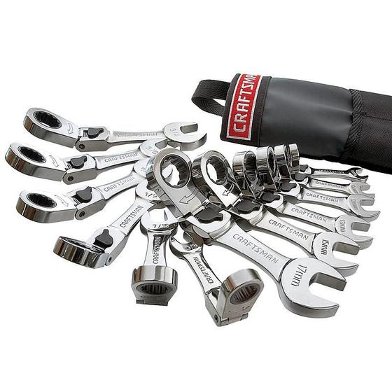 Imagem de Kit Chave Combinada Curta Flexivel com Catraca 12 pçs Métrica e Polegada - 83105 Craftsman