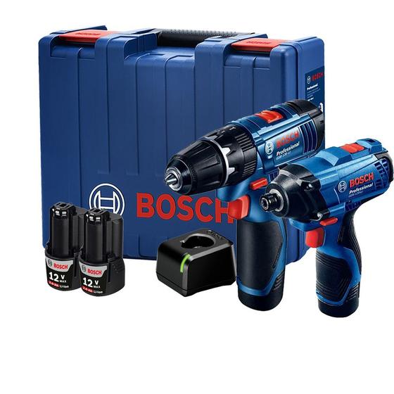 Imagem de Kit Chave de Impacto e Furadeira Bosch GDR 120-LI e GSB 120-LI 3/8" 2 Baterias e Maleta
