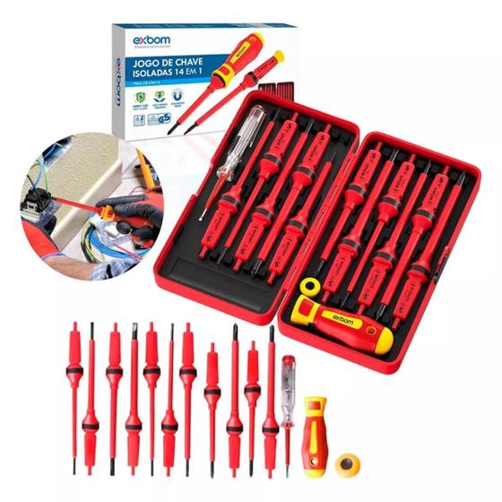 Imagem de Kit Chaves Isolada Fenda Philips Pozidriv Torx Com Imã 14 Un