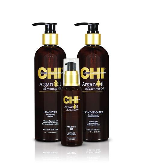 Imagem de Kit CHI Argan Oil + Moringa Oil Luxe Trio - Shampoo, Condicionador e Óleo (11 fl. oz)