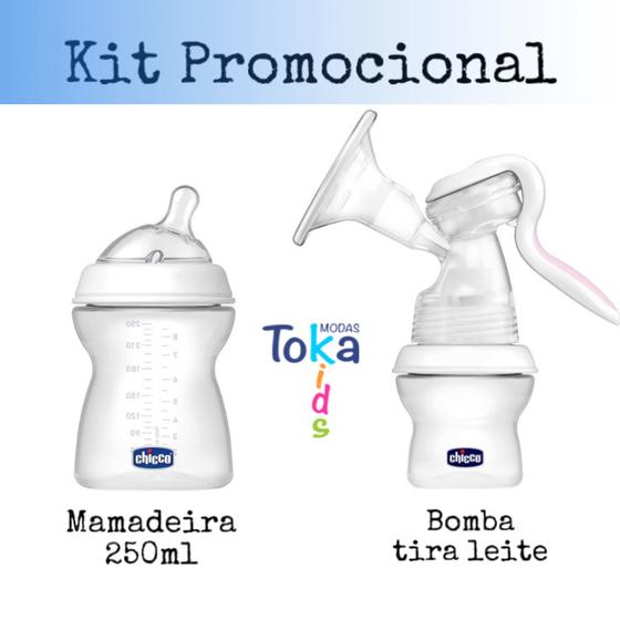 Imagem de Kit Chicco bomba tira leite manual +mamadeira 250 ml step up