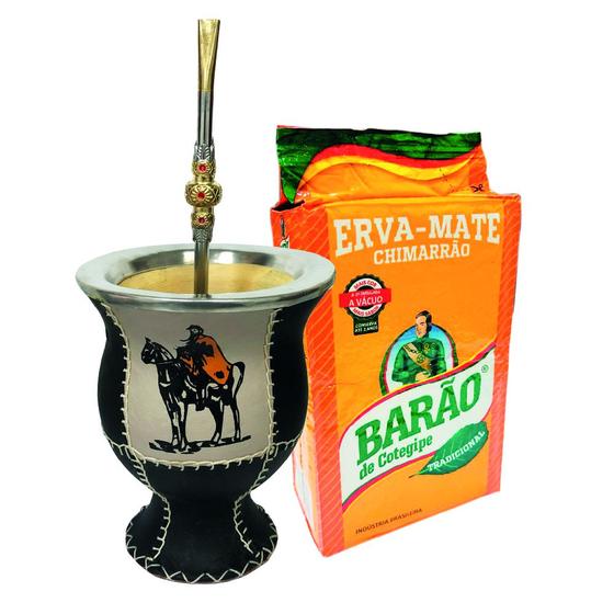 Imagem de Kit Chimarrão Cuia Couro Tradição 188 + Erva Barão 500g Escolha o Sabor