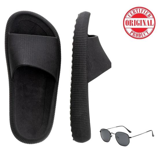 Imagem de Kit Chinelo Comfy Nuvem Slite Preto + Oculos Hexagonal Atemporal 