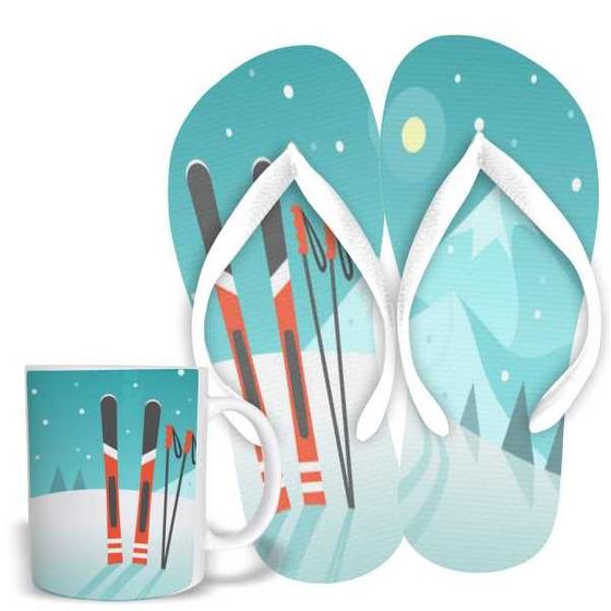 Imagem de Kit Chinelo e Caneca  325ml - Ski Azul Esqui. Presente esquiador