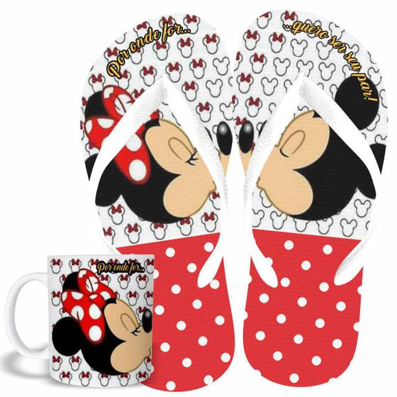 Imagem de Kit Chinelo e Caneca de Cerâmica Dia dos namorados Mickey e Minnie Beijo