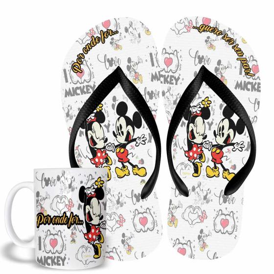 Imagem de Kit Chinelo e Caneca de Cerâmica Dia dos namorados Mickey e Minnie Dança