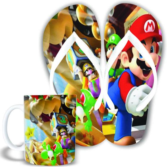 Imagem de Kit Chinelo e Caneca de plástico rígido Super Mario e Amigos