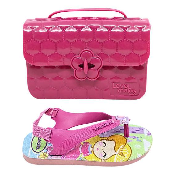 Imagem de Kit Chinelo Infantil Com Elastico Atras E Bolsa Delicada Moderna Chinelo Leve Macio Confortavel 