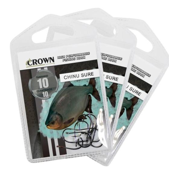 Imagem de Kit Chinu Sure Black Crown Sem Farpa e Fisga 30 Anzóis N10