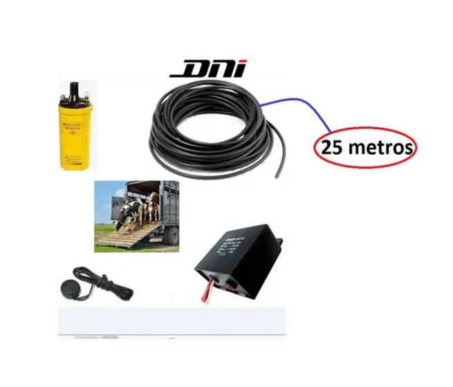 Kit Choque Animal Boi Rele Bobina Botao Cabo Dni 25 Metros Acessórios