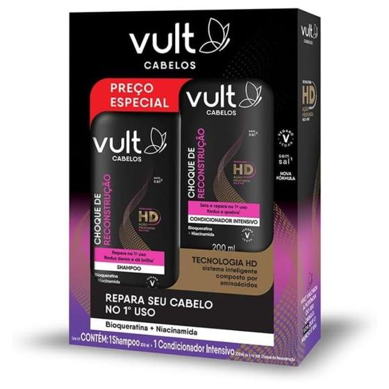Imagem de Kit Choque de Reconstrução  ( Shampoo 200ml + Condicionador Intensivo 200ml ) - Vult