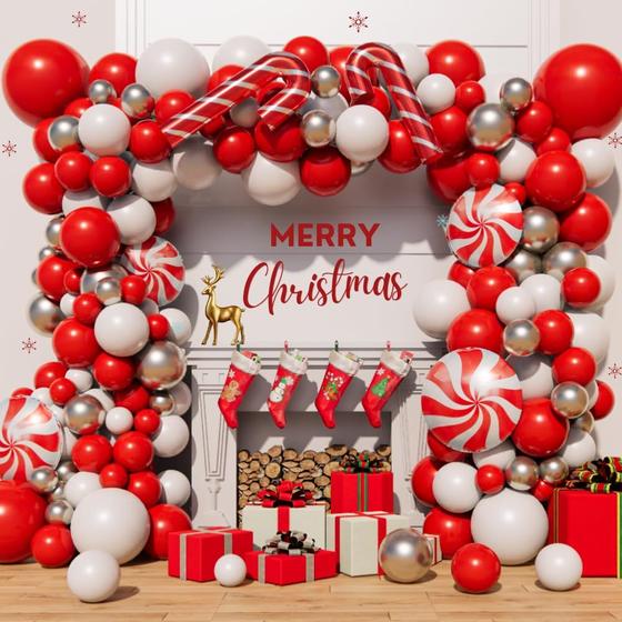 Imagem de Kit Christmas Balloon Arch Garland Beaumode, 150 unidades, vermelho, branco, prata