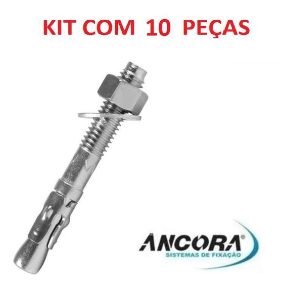 Imagem de Kit Chumbador PBA 1/2 x 5.1/2 com Porca e Arruela Ancora 10 Peças