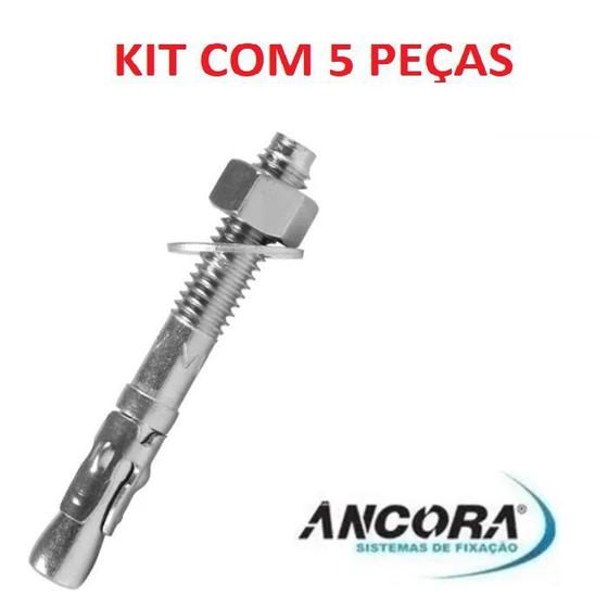 Imagem de Kit Chumbador PBA 1/4 x 2.1/4 com Porca e Arruela Ancora 5 Peças