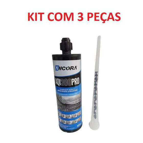 Imagem de Kit Chumbador Químico Ancora AQI380PRO 410ml Novo 3 Peças