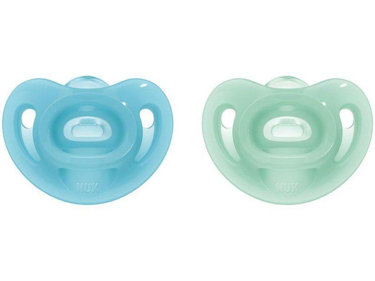 Imagem de Kit Chupeta Silicone Ortodôntico NUK Baby Care - Sensitive Soft Azul e Verde 6 Meses 2 Unidades