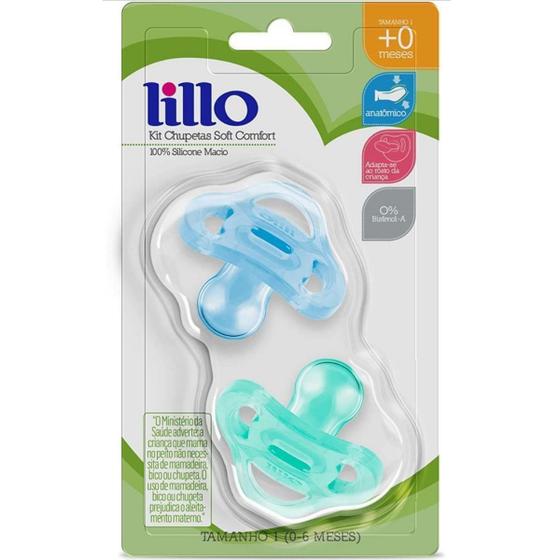 Kit Chupetas Lillo Soft Confort Bico Silicone Azul 2 un 0m+ Menor preço em Kit Chupetas Lillo Soft Confort Bico Silicone Azul 2 un 0m+