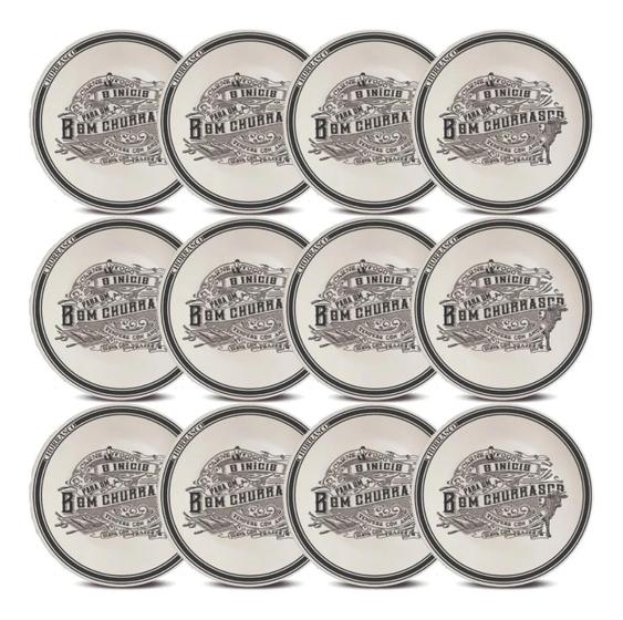 Kit Churrasco 12 Pratos Cerâmica Oxford Premium 24cm Menor preço em Kit Churrasco 12 Pratos Cerâmica Oxford Premium 24cm