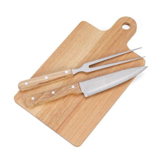 Kit churrasco 2 peças de aço inox e cabo de madeira com tábua de madeira Pontual - P143338 Menor preço em Kit churrasco 2 peças de aço inox e cabo de madeira com tábua de madeira Pontual - P143338