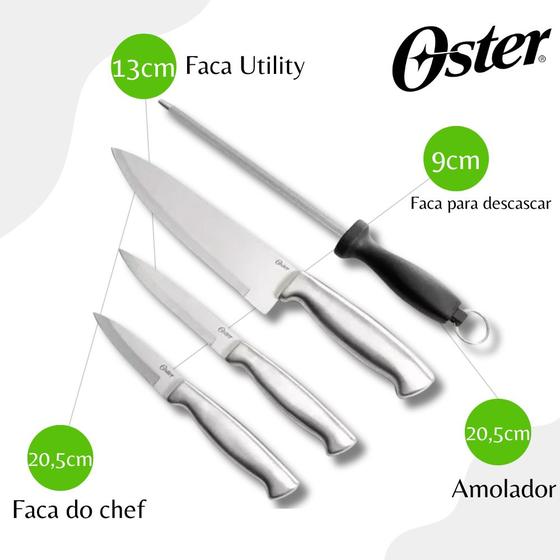 Imagem de Kit Churrasco 4 Peças Faca Amolador Oster Baldwyn - Aço Inox