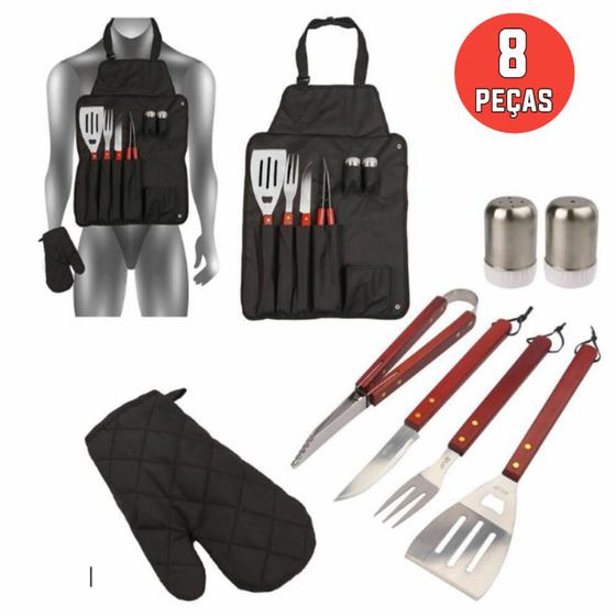 Imagem de Kit Churrasco 8 Pc Inox C/ Estojo Churrasqueiro Profissional