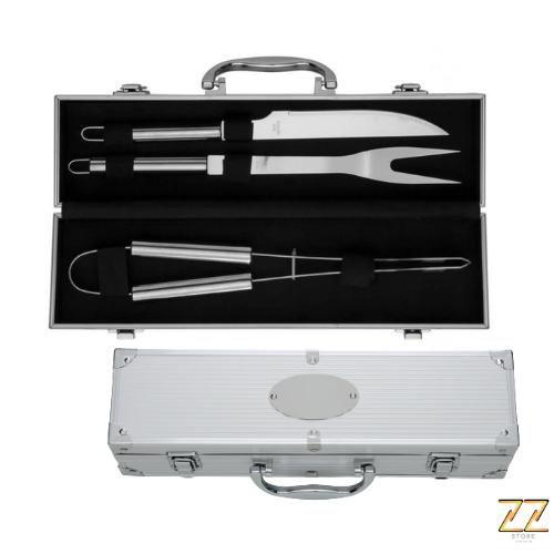 Kit Churrasco Aço Inox Faca Garfo Pegador Com Maleta Presente Menor preço em Kit Churrasco Aço Inox Faca Garfo Pegador Com Maleta Presente
