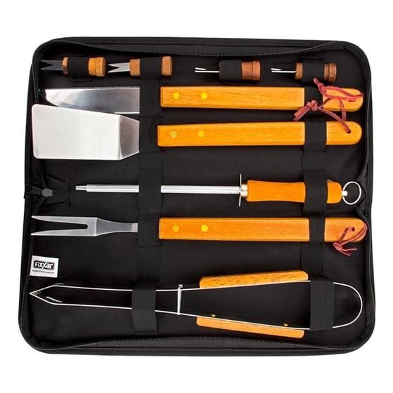Kit Churrasco Advantage em Aço Inox e Madeira 10 Peças com Bolsa Menor preço em Kit Churrasco Advantage em Aço Inox e Madeira 10 Peças com Bolsa