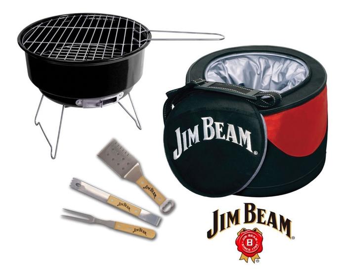 Kit Churrasco Churrasqueira Portátil A Carvão Com Cooler Set Jim Beam