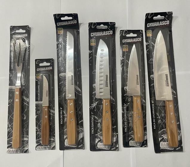 Imagem de Kit Churrasco Com 6 Peças De Aço Inox E Cabo De Bambu