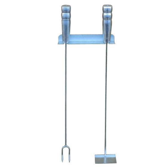 Imagem de Kit churrasco com rastelo e garfo 59 cm cabo aluminio