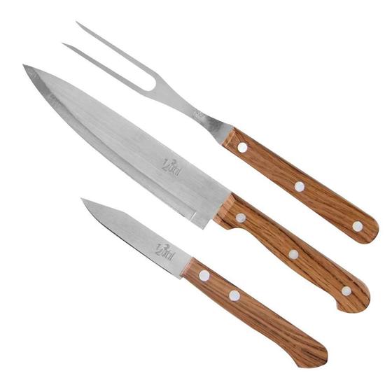 Imagem de Kit Churrasco Conj Com 3 Peças Faca 3"/8" e Garfo 5" - 123 UTIL