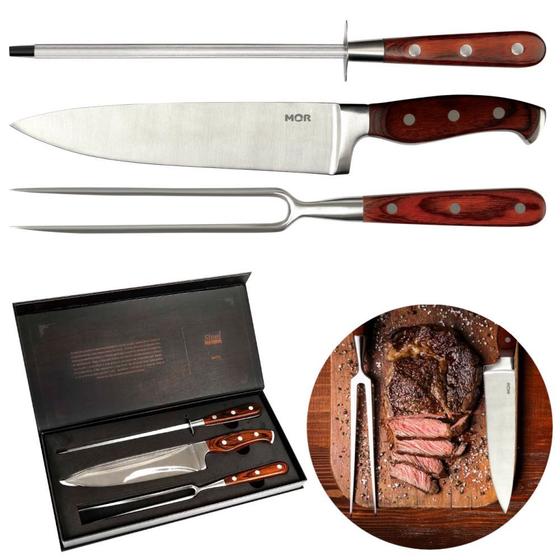 Kit Churrasco Faca de Corte Garfo e Afiador Mor Mor e Lazer Menor preço em Kit Churrasco Faca de Corte Garfo e Afiador Mor Mor e Lazer