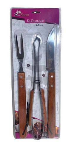 Imagem de Kit Churrasco Inox Faca Com 2 Peças Com Cabo De Madeira 35cm