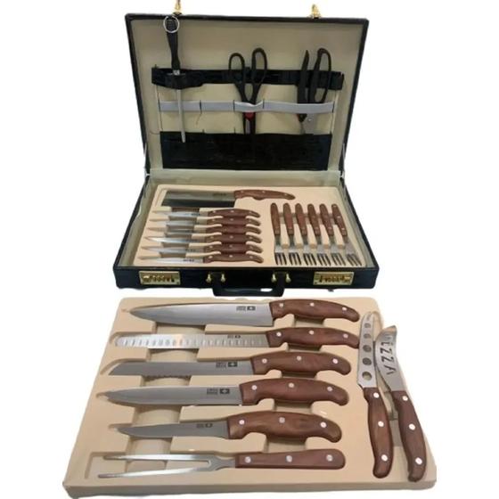 Imagem de Kit Churrasco ou Cozinha Com Maleta 25 Peças Em Aço Cirugico