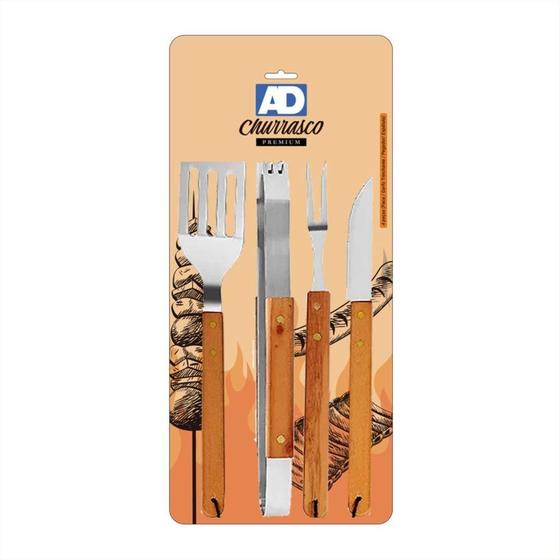 Kit Churrasco Premium Faca Garfo Pegador Espatula Ad 4 Peças - Ad Importado Imagem de Kit Churrasco Premium Faca Garfo Pegador Espatula Ad 4 Peças