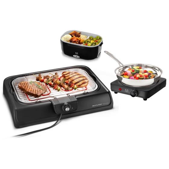 Kit Churrasqueira Elétrica Coletor De Gordura Com Fogão Elétrico