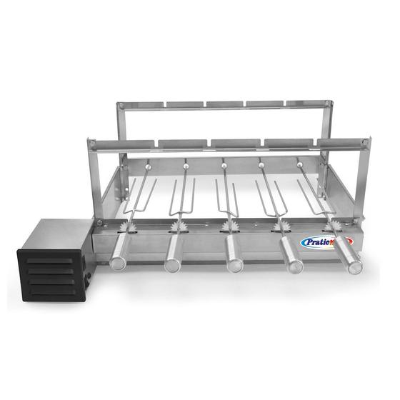 Kit Churrasqueira Gira Grill Giratório 5 Espetos Inox Com 1 Espeto Grelha Pratic Metal Kit