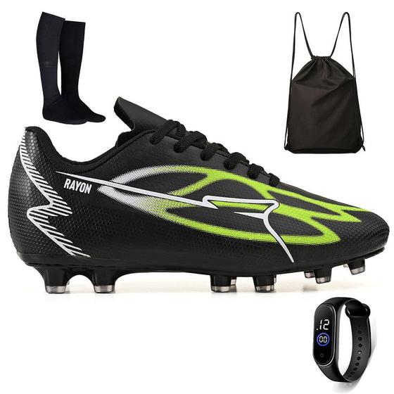 Imagem de Kit Chuteira Futebol Campo Gramado Natural + Mochila + Meião e Relogio Adulto