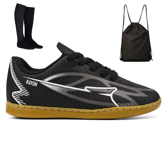 Imagem de Kit Chuteira Infantil Futsal Meninos Quadra Futebol de Salão + Mochila + Meião