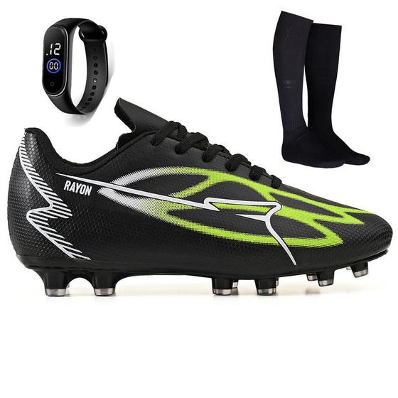 Imagem de Kit Chuteira Sintetica Futebol Campo Grama Natural + Meião + Relogio Adulto