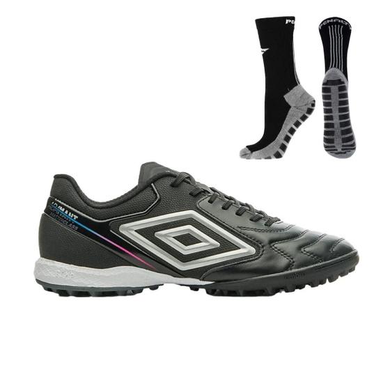 Imagem de Kit Chuteira Society Umbro Adamant Master Class Premier + Meia Antiderrapante Preta